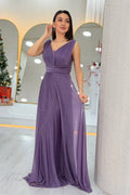 Dark Lilac Glittery Tulle Maxi Evening Dress