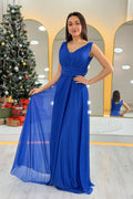 Saxe Blue Glittery Tulle Maxi Evening Dress