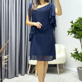 Navy Blue Chiffon One-Shoulder Evening Dress