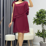 Burgundy Chiffon One-Shoulder Evening Dress