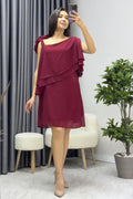 Burgundy Chiffon One-Shoulder Evening Dress