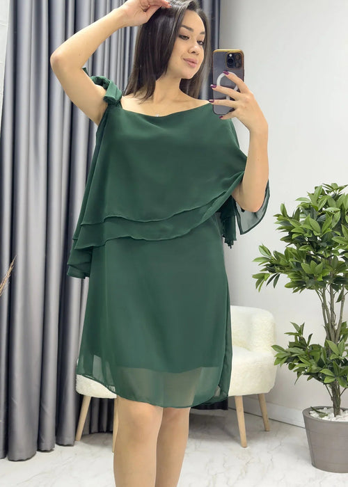 Emerald Green Chiffon One-Shoulder Evening Dress