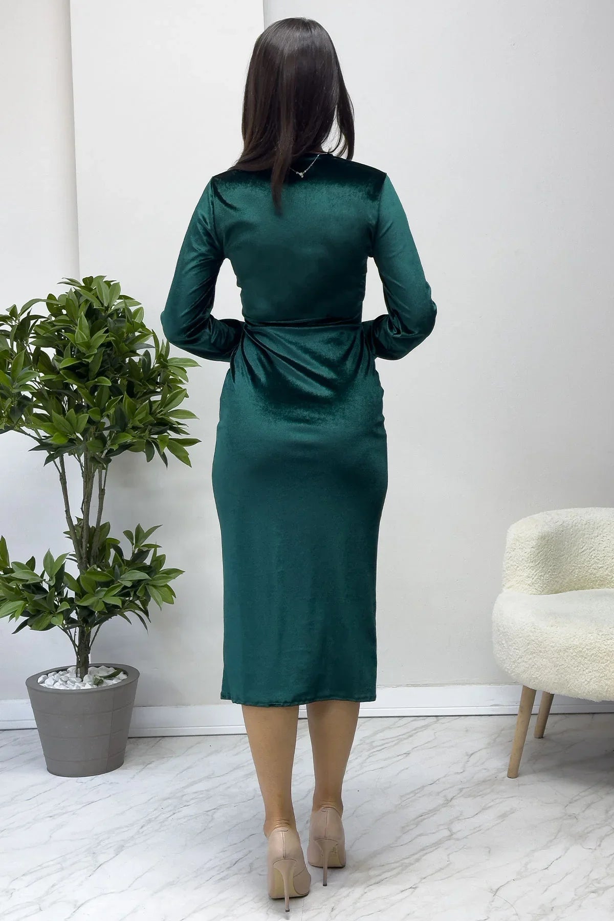 Women's Emerald Green Midi Wrap Plus Size Velvet Dress