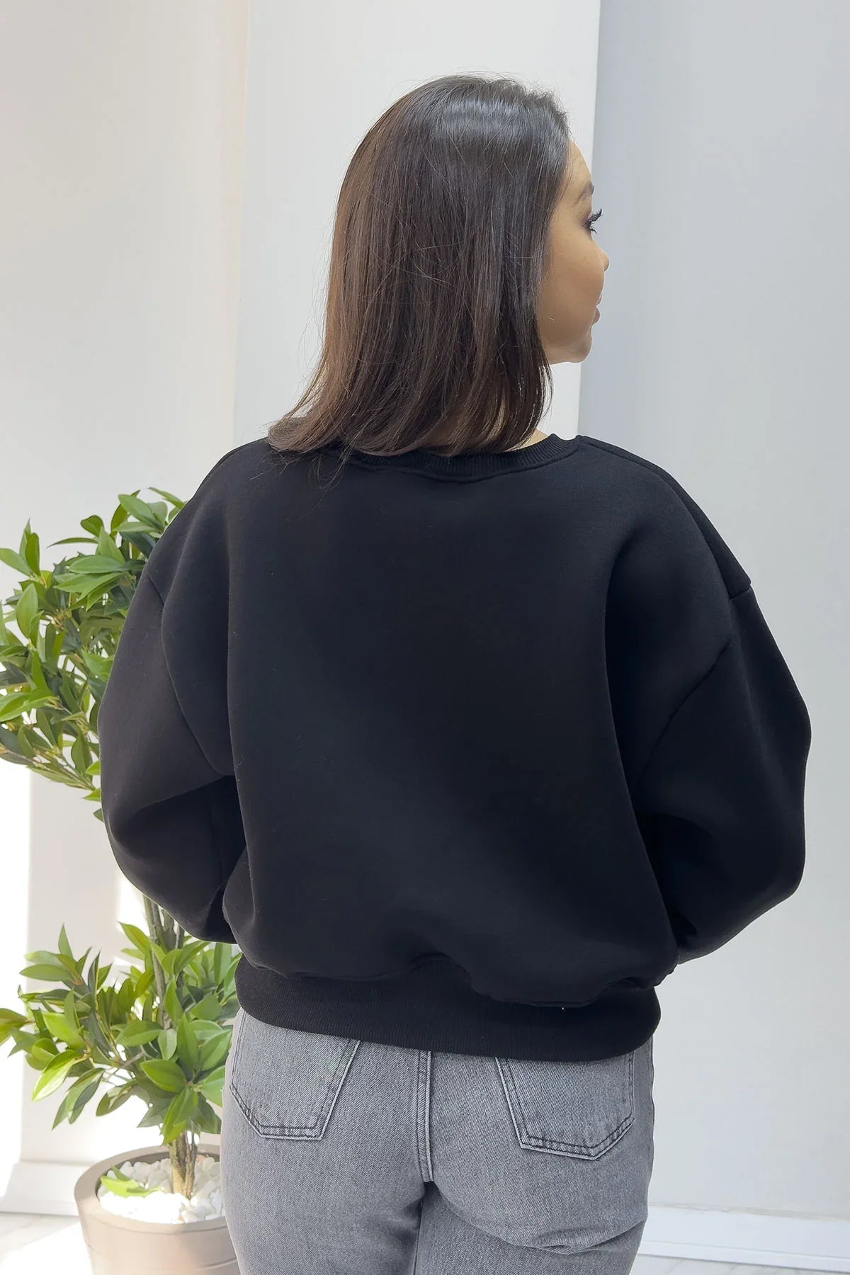 Women's Black Embroidered Sweatshirt