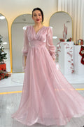 Powder Pink Asymmetrical Skirt Princess Maxi Evening Dress