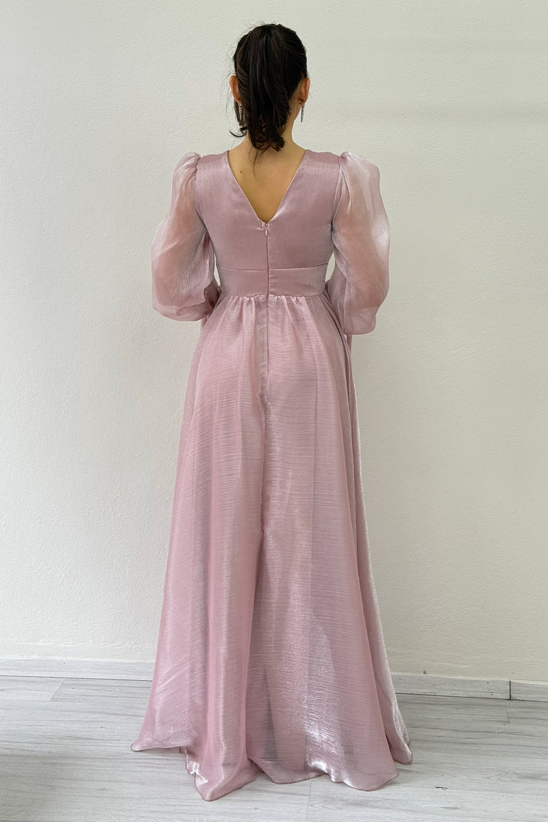 Powder Pink Asymmetrical Skirt Princess Maxi Evening Dress