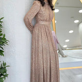 Cream Sequined Maxi Evening Dress