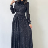 Black Sequined Maxi Evening Dress