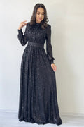 Black Sequined Maxi Evening Dress