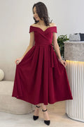 Burgundy Belted Midi Dress