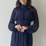 Navy Blue Short Chiffon Dress