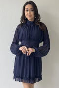 Navy Blue Short Chiffon Dress