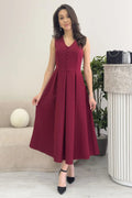 Burgundy V-Neck Midi Dress