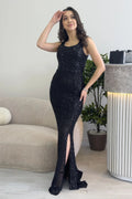 Black Maxi Sequin Evening Dress