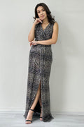 Leopard Slit Sequin Evening Dress