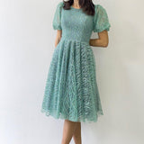 Aqua Green Midi Short Sleeve Glitter Evening Dress