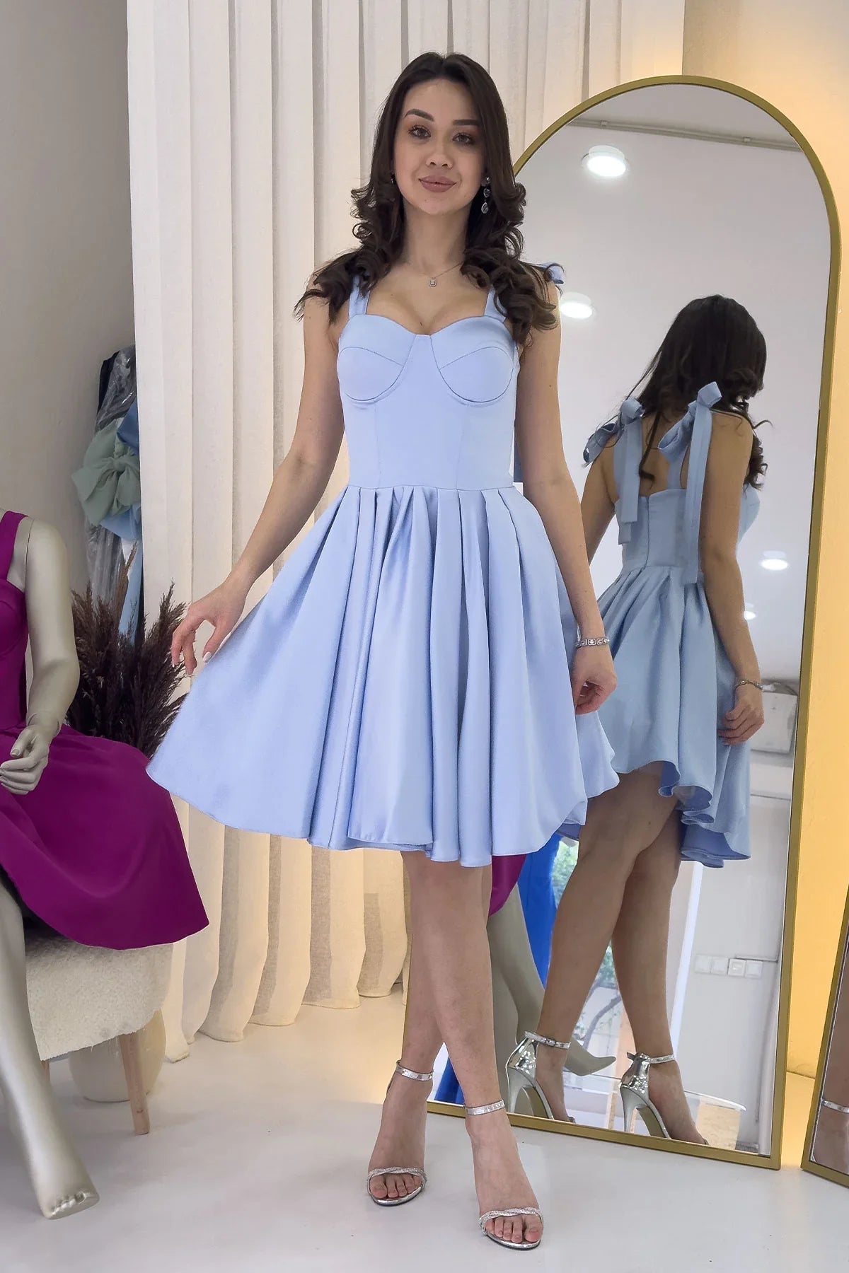 Women's Baby Bluesi Omuz Bağlama Detail Flared Evening Gown