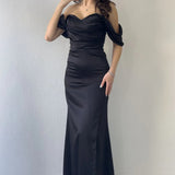 Black Off-Shoulder Satin Evening Dress