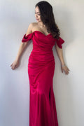 Red Off-Shoulder Satin Evening Dress