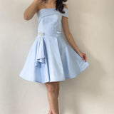 Baby Blue Short Strapless Evening Dress