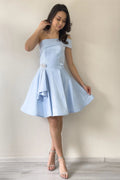 Baby Blue Short Strapless Evening Dress