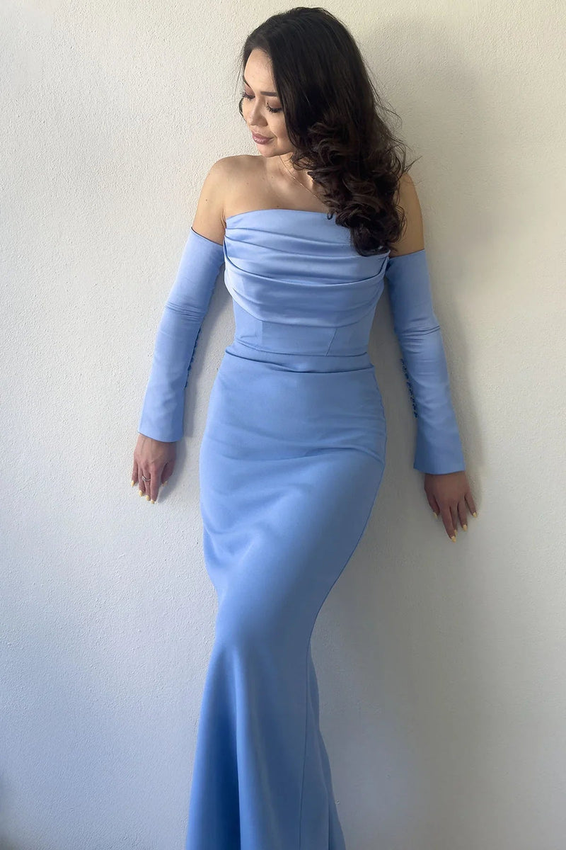 Women's Indigo Strapless Sleeve Aksesuarlı Mermaid Satin Alya Dress