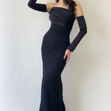 فستان سهرة أسود بدون حمالات بتصميم ذيل السمكة من الساتان