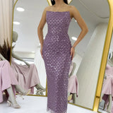 Lilac Strapless Midi Length Sequin Evening Dress