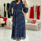 Blue Midi Length Tulle Dress