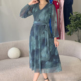 Turquoise Midi Length Tulle Dress