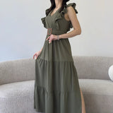 Khaki Sleeveless Midi Dress