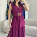 Purple  Sleeveless Midi Dress