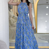 Blue Halter Neck Dress