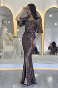 Mink Sequined Maxi Evening Dress