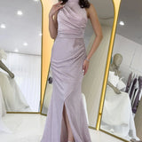 Powder Pink Glitter Fabric Maxi Evening Dress
