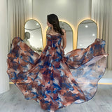 Brown Thin-Strapped Chiffon Maxi Evening Dress