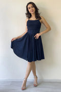 Navy Blue Strappy Mini Flared Evening Dress