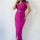 Fuchsia One-Shoulder Embellished Fishtail Evening Dress