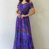 Purple Off-Shoulder Patterned Tulle Evening Dress