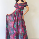 Purple Off-Shoulder Patterned Tulle Evening Dress