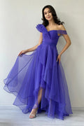Purple Asymmetrical Skirt Tulle Evening Dress