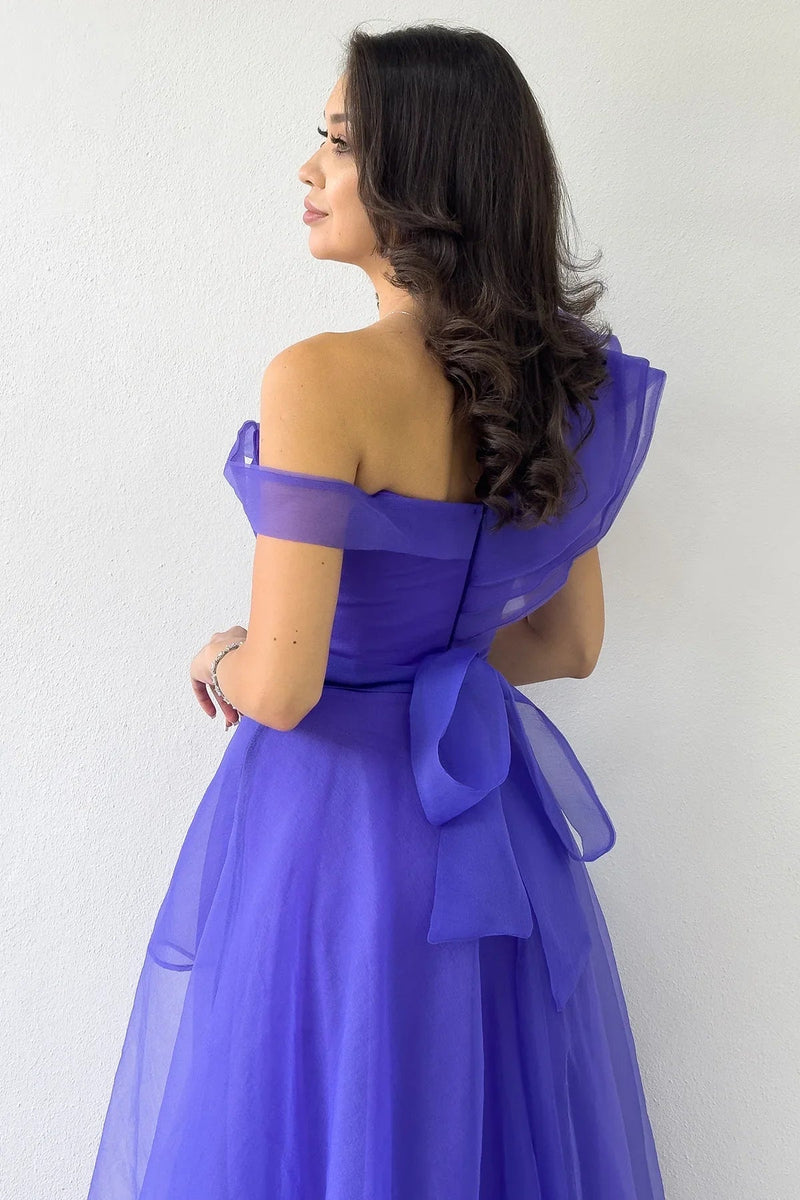 Purple Asymmetrical Skirt Tulle Evening Dress