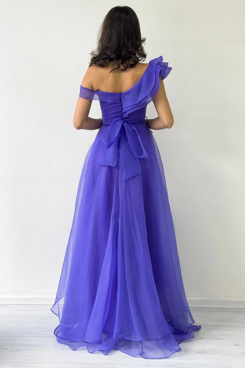 Purple Asymmetrical Skirt Tulle Evening Dress