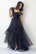 Black Asymmetrical Skirt Tulle Evening Dress