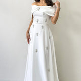 White Off-Shoulder Satin Evening Dress