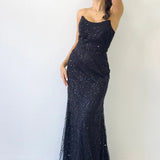 Black Strapless Embellished Evening Dress