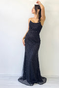 Black Strapless Embellished Evening Dress