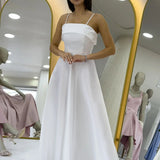 White Satin Midi Thin Strap Evening Dress