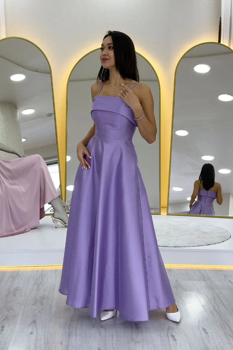 Women's Lilac İnce Strap Cep Detail Evening Gown