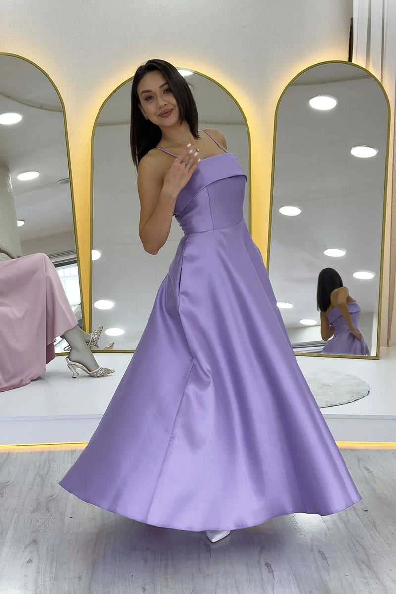 Women's Lilac İnce Strap Cep Detail Evening Gown